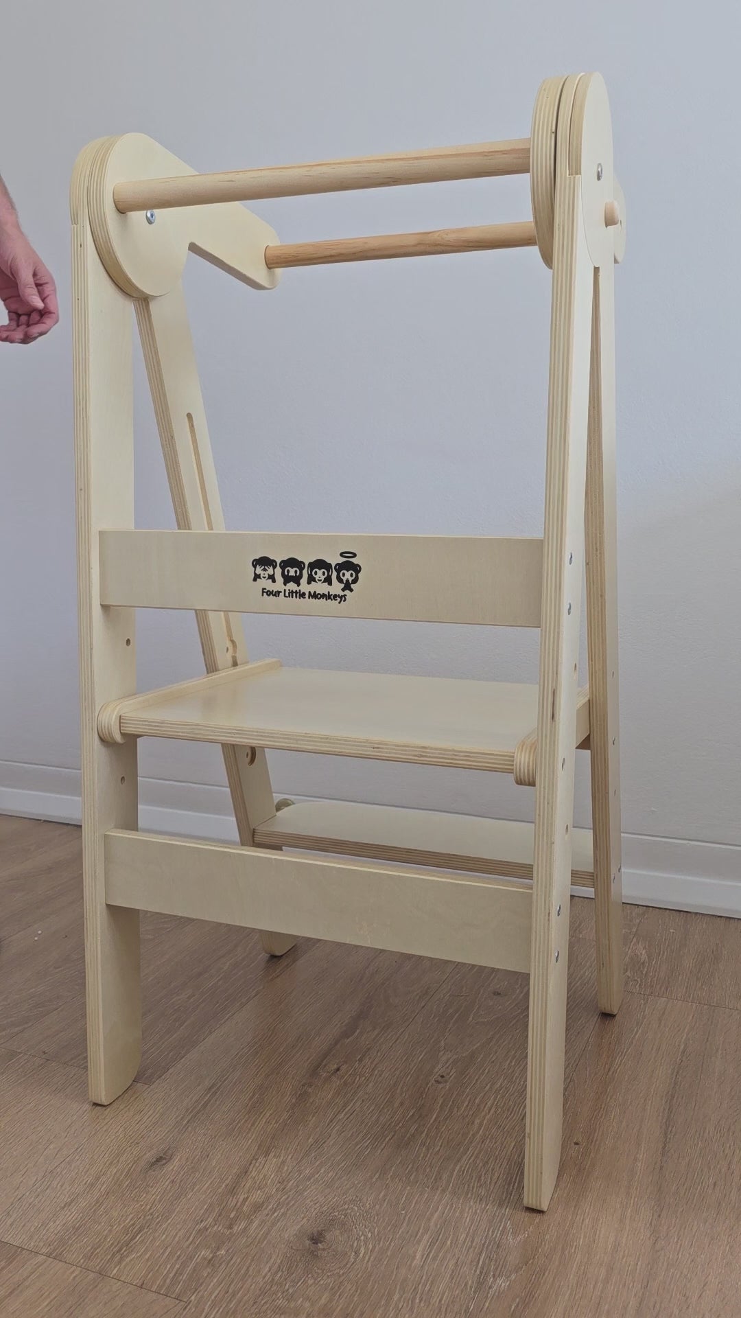 A comprehensive guide on how to efficiently fold the foldable learning tower for compact storage, demonstrating the ease and practicality of the design.